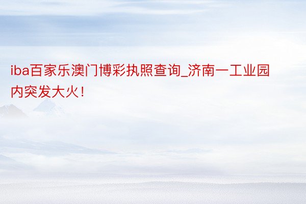 iba百家乐澳门博彩执照查询_济南一工业园内突发大火！